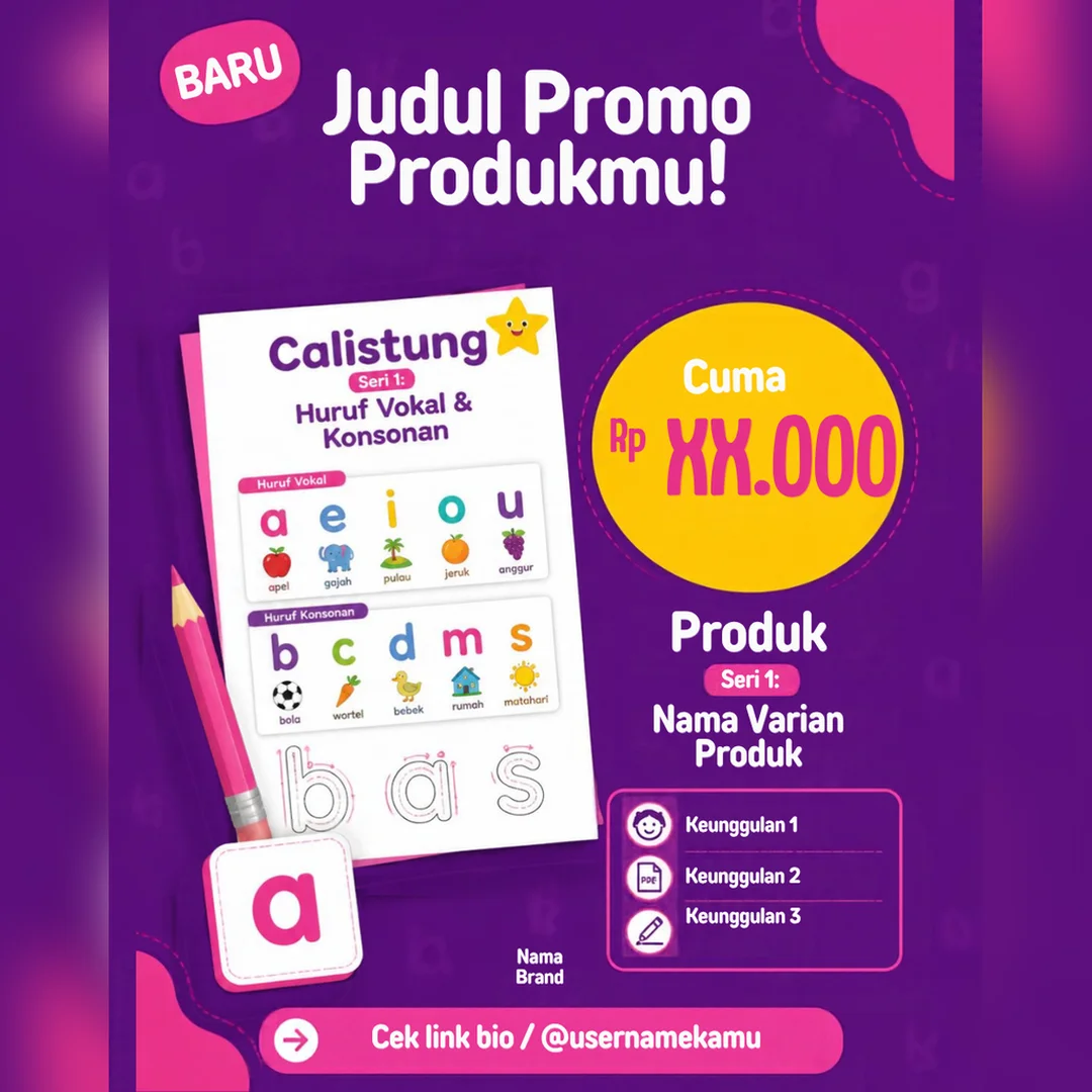 Free Template Promo IG Calistung Ungu